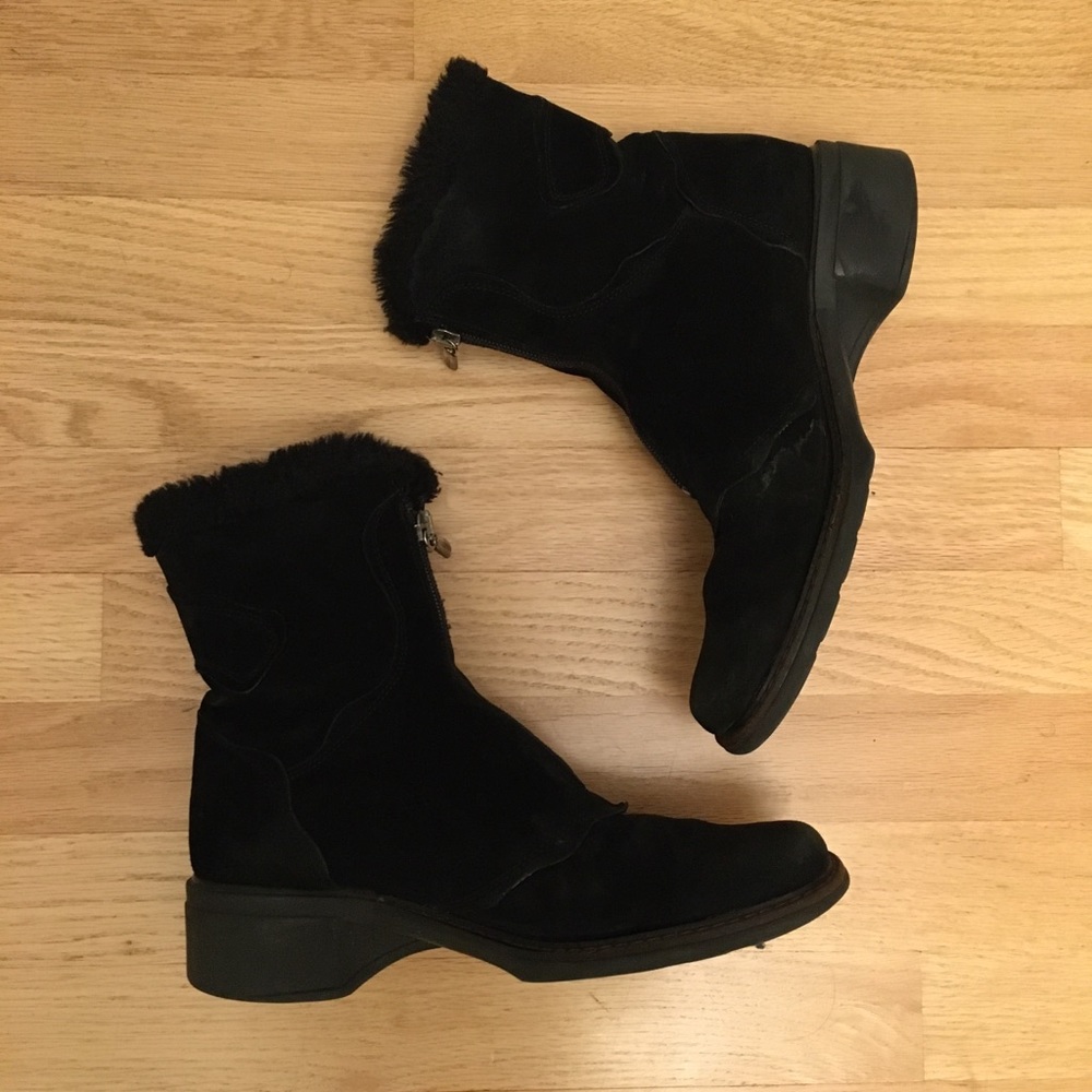 Aquatalia weatherproof black suede faux fur boots